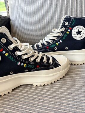 Converse Black High Top Sneakers with Multicolor Floral Embroidery